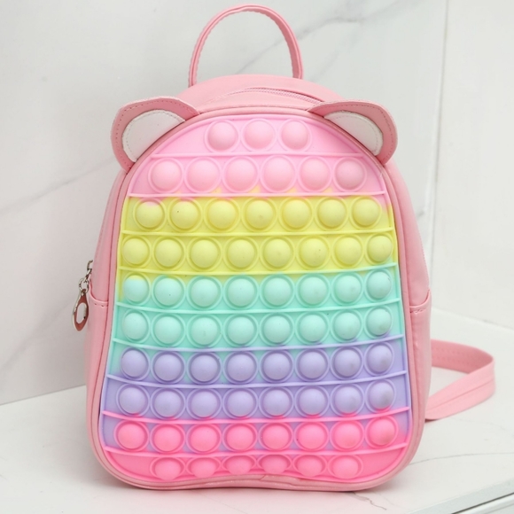 None Handbags - Pop It Fidget Mini Backpack W/ Character Ears For Kids & Adults Baby Pink-Multi